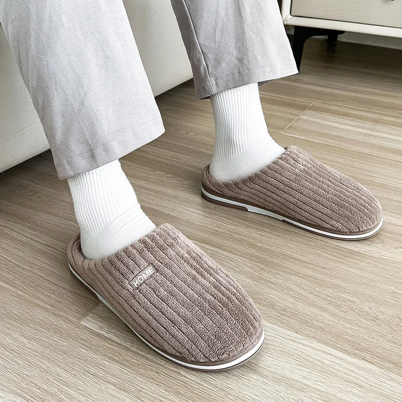 Solid Color Plush Slippers – Warm Non-Slip Winter Home Shoes for Couples