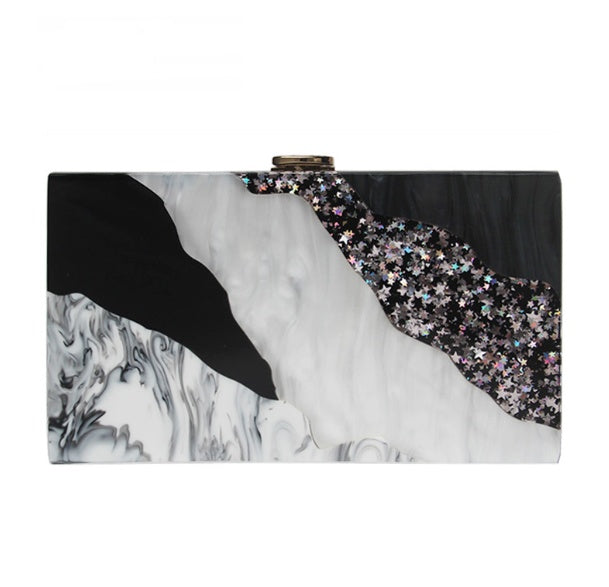 Women’s Marble Acrylic Handbag – Elegant Dinner Dress Clutch