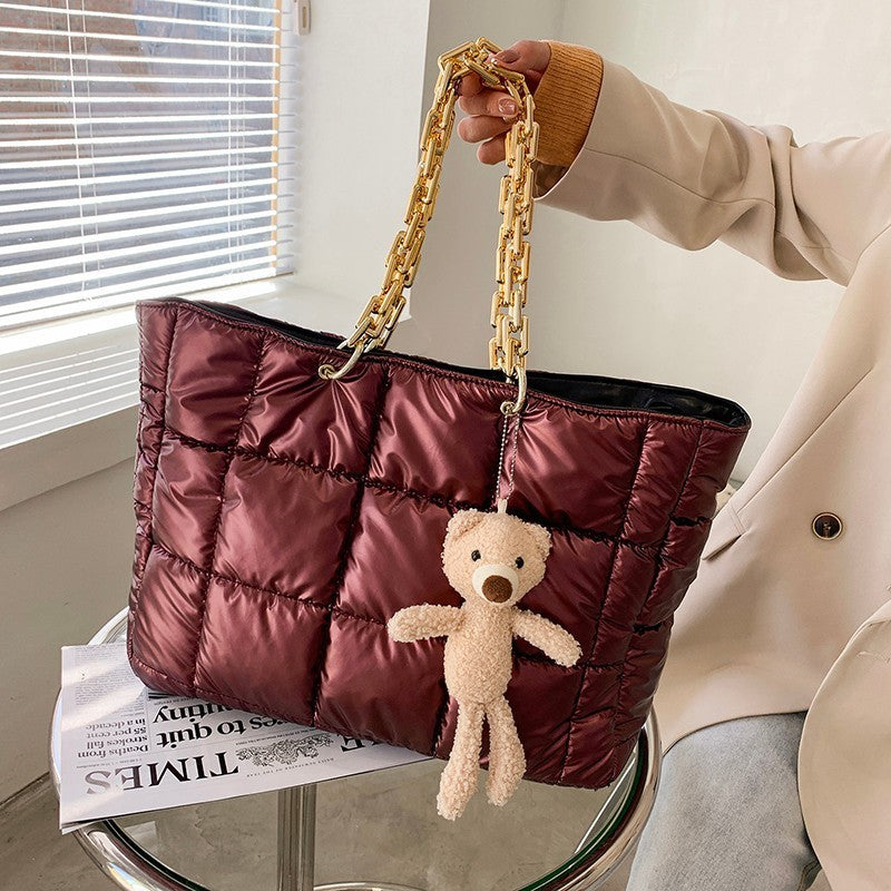 Thick Chain Leather Tote Bag for Women – Large Capacity Shoulder Handbag