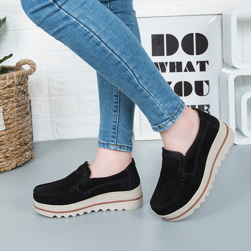 Thick-soled Flat Shoes Anti-slip Suede Height Increasing Shoes For Women