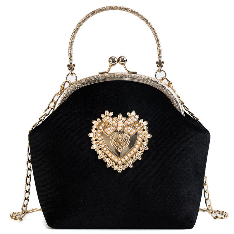 Women’s Gold Velvet Shell Bag – Personalized Handbag with Diamonds