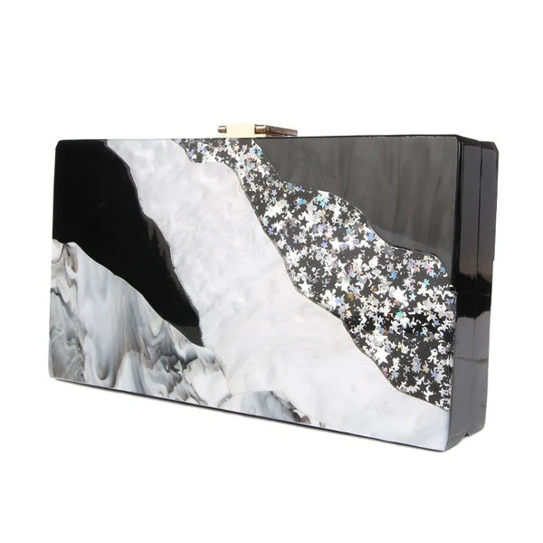 Women’s Marble Acrylic Handbag – Elegant Dinner Dress Clutch