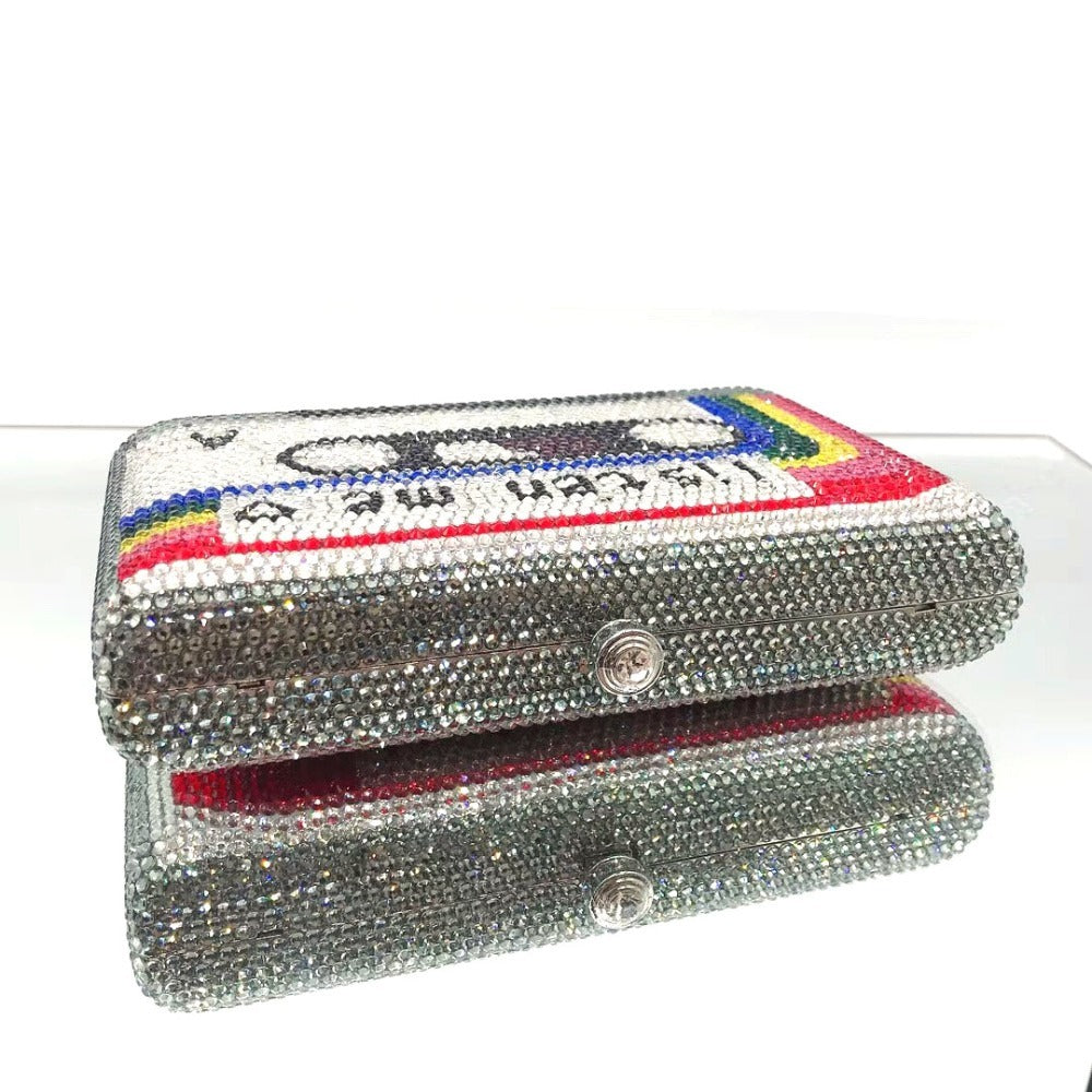 Luxury Crystal Cassette Tape Evening Clutch Purse for Women