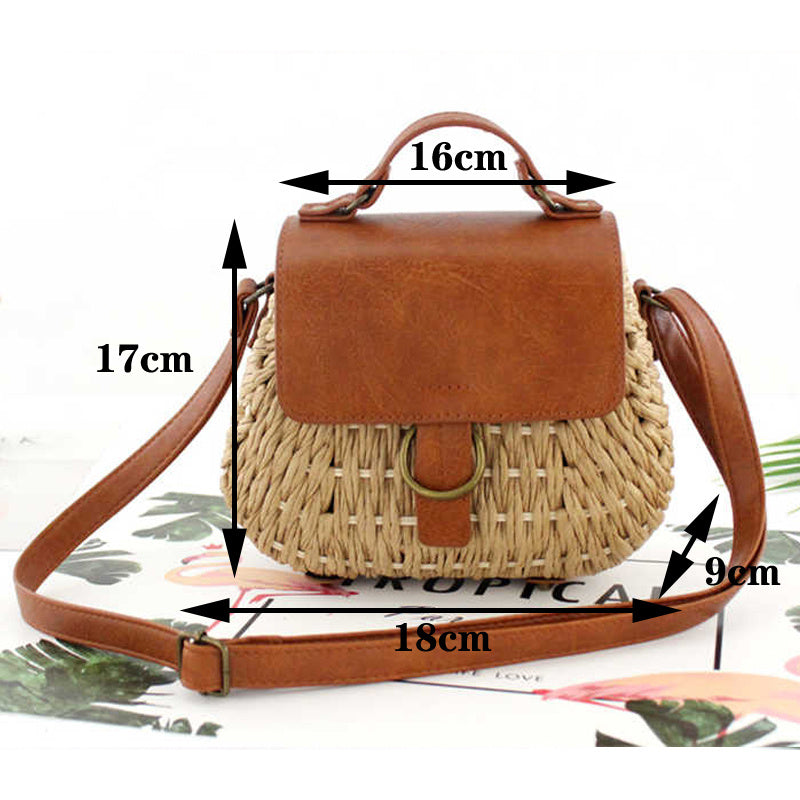 Antique Straw Woven Messenger Beach Bag for Women