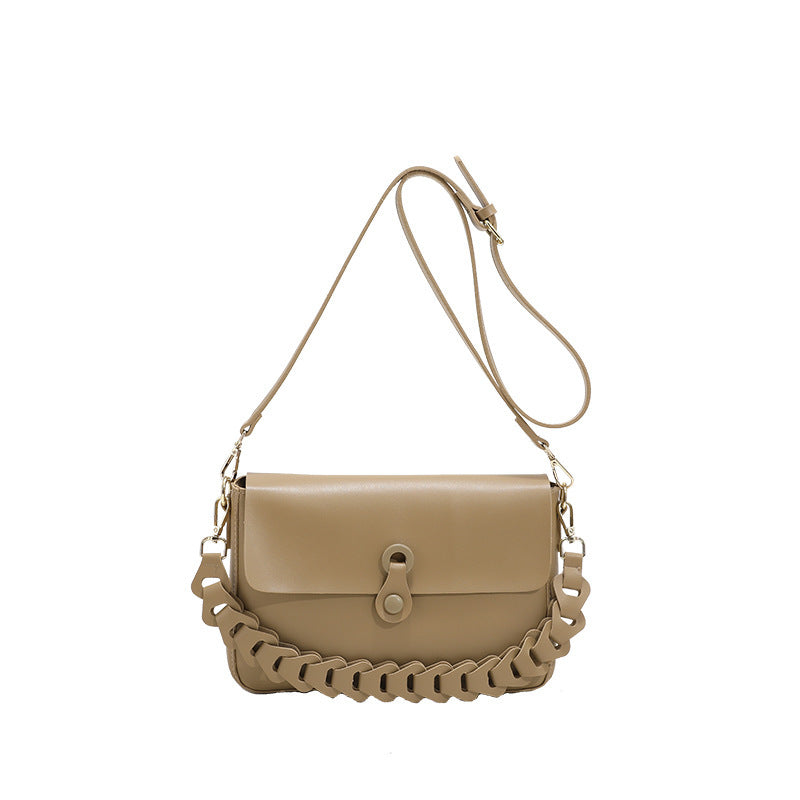 Women’s Woven Chain Shoulder Bag – PU Leather Handbag