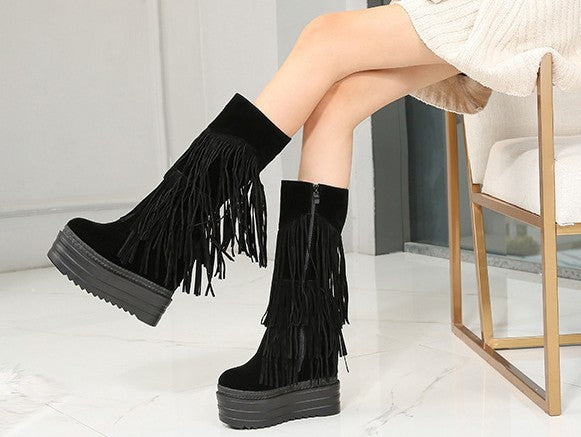 Super High Heel Fringed Boots for Women – Trendy Fashion Statement Shoes