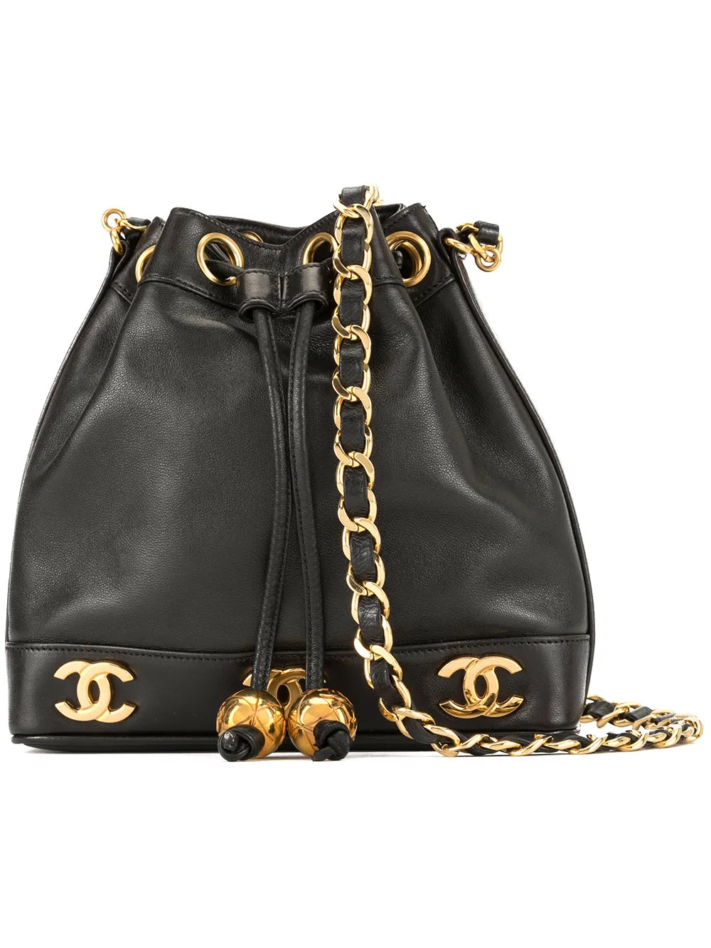 CHANEL CC logo chain drawstring bucket bag