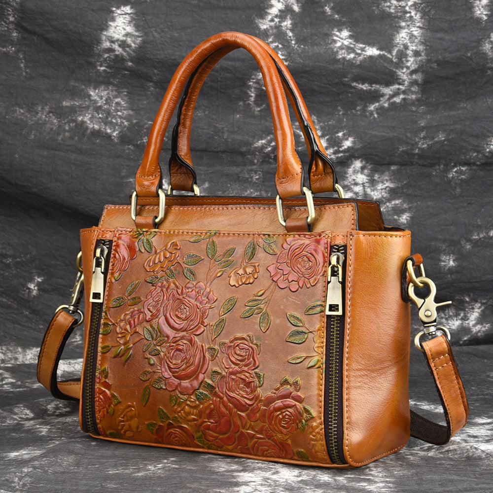 Genuine Leather Brush Color Tote Bag – Women’s Crossbody Shoulder Handbag