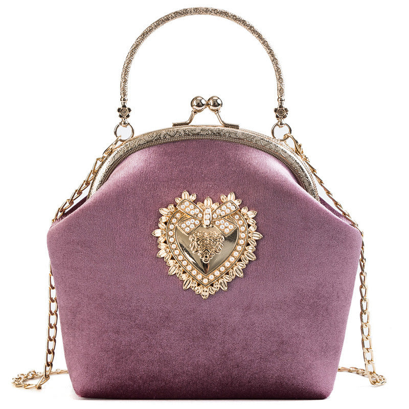 Women’s Gold Velvet Shell Bag – Personalized Handbag with Diamonds