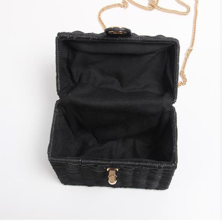 Retro Rattan Single Shoulder Bag with Small Square Chain for Women