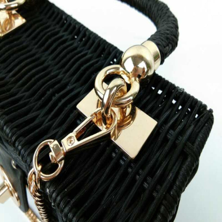 Retro Rattan Single Shoulder Bag with Small Square Chain for Women