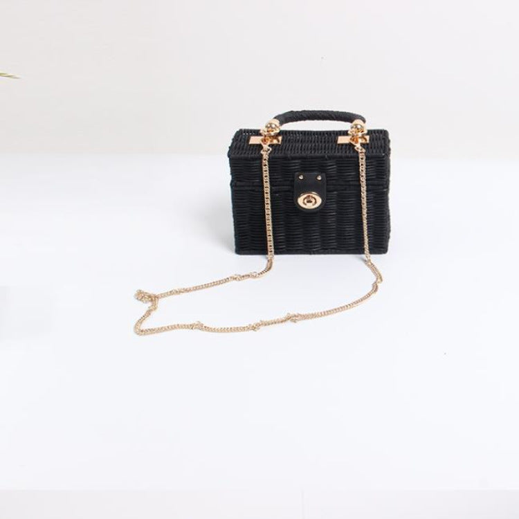 Retro Rattan Single Shoulder Bag with Small Square Chain for Women