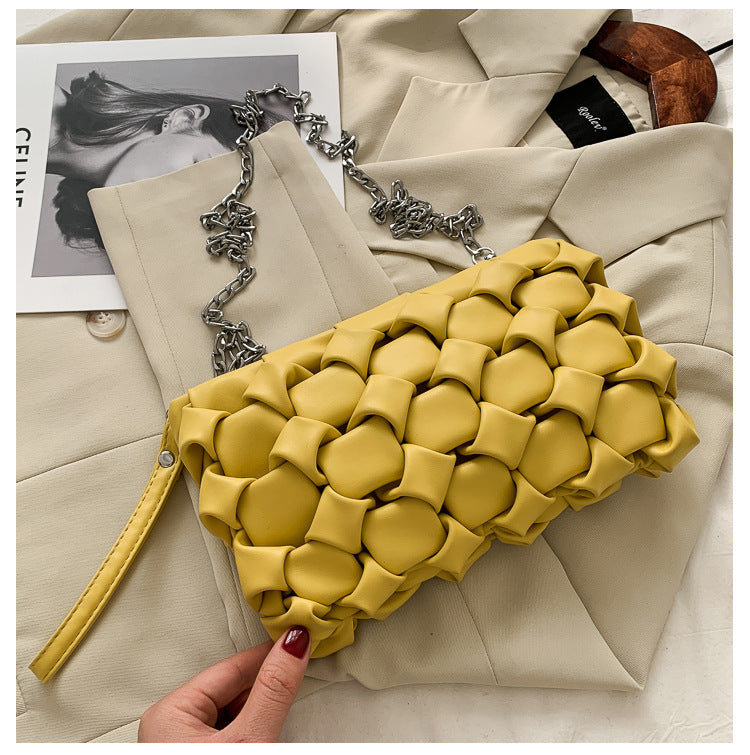 Textured Woven Chain Small Square Shoulder Bag for Women