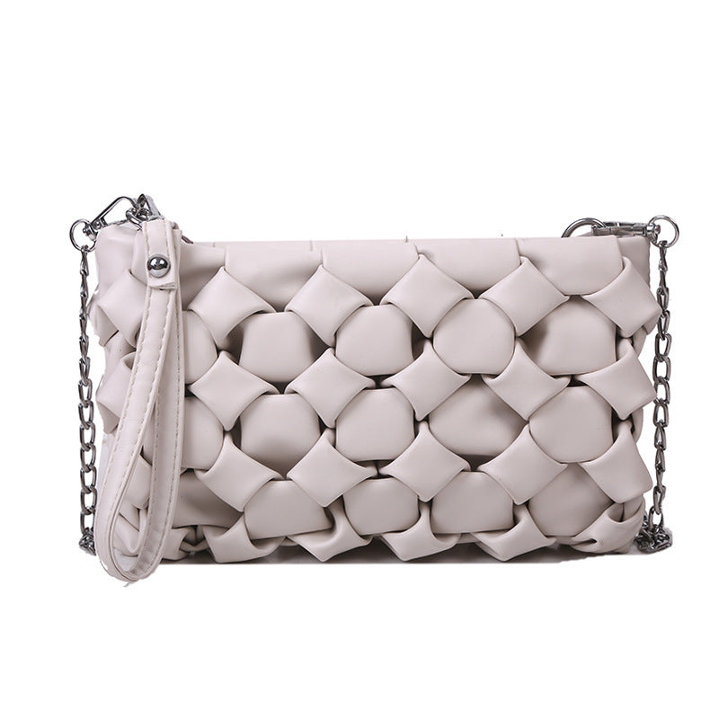 Textured Woven Chain Small Square Shoulder Bag for Women