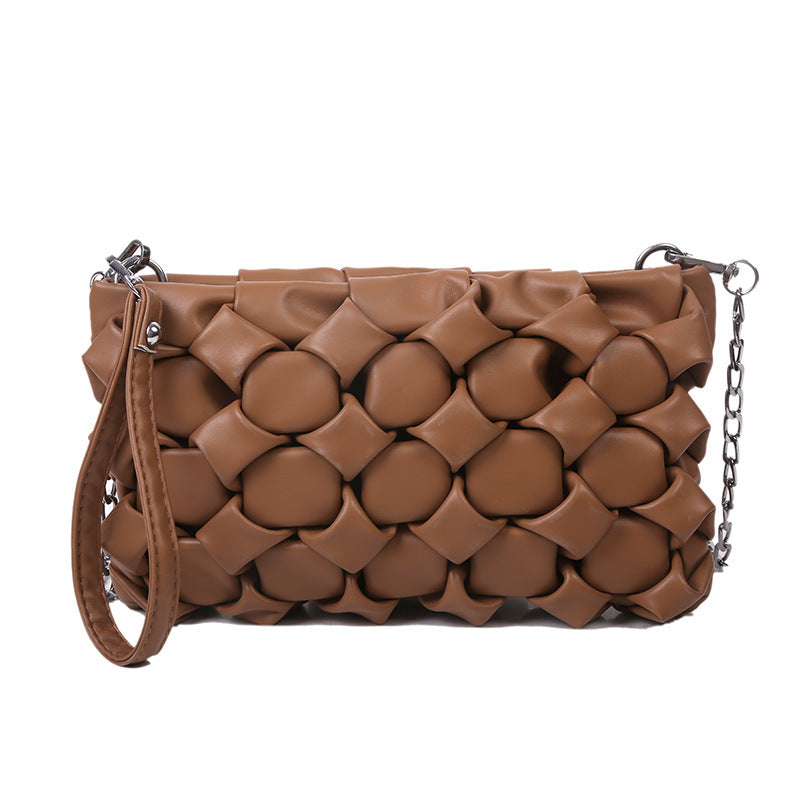 Textured Woven Chain Small Square Shoulder Bag for Women