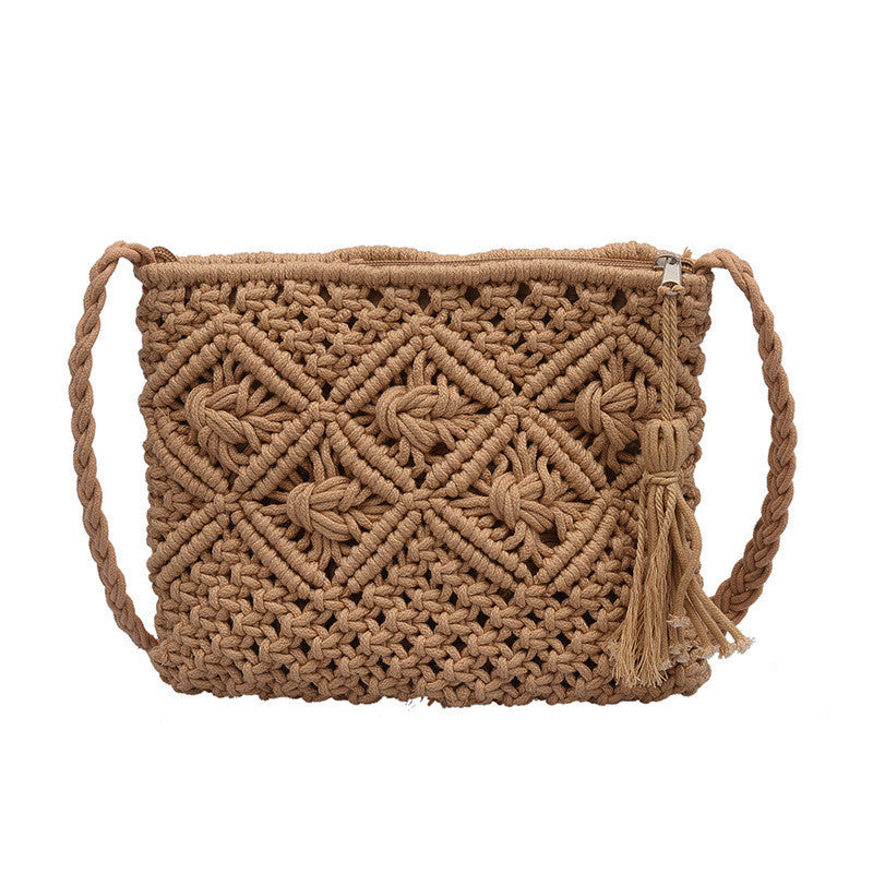 Women’s Straw Bag – Hand-Carry Woven Hollow Tassel Purse