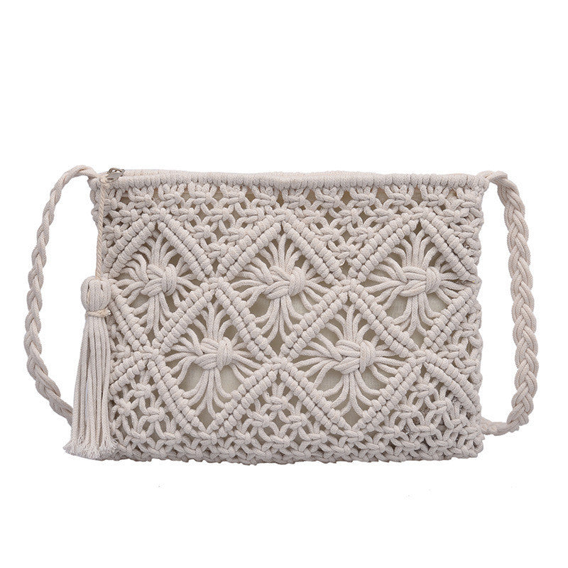 Women’s Straw Bag – Hand-Carry Woven Hollow Tassel Purse