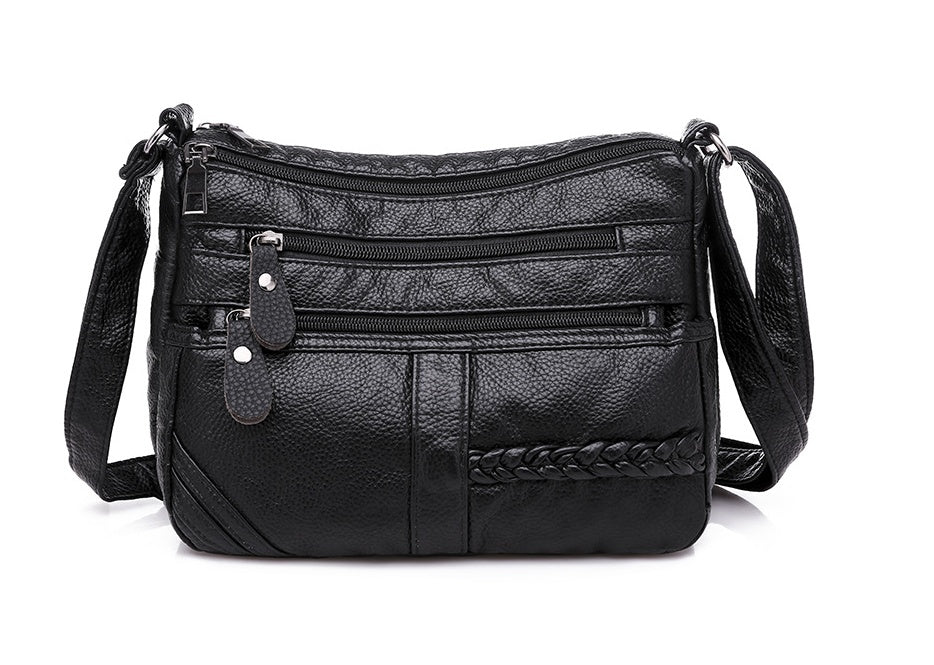 Soft Leather Woven Small Square Shoulder Bag for Women