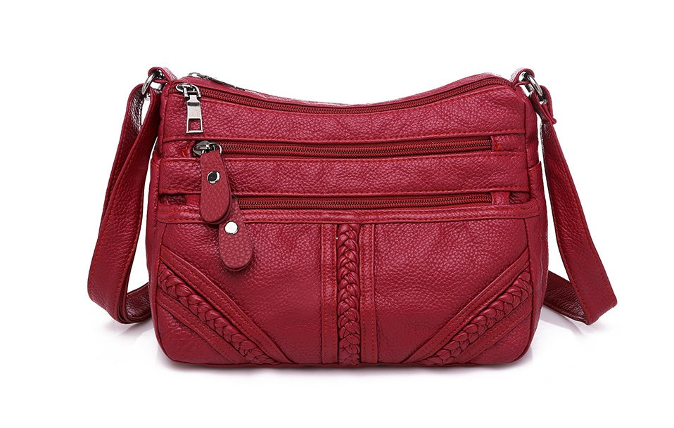 Soft Leather Woven Small Square Shoulder Bag for Women