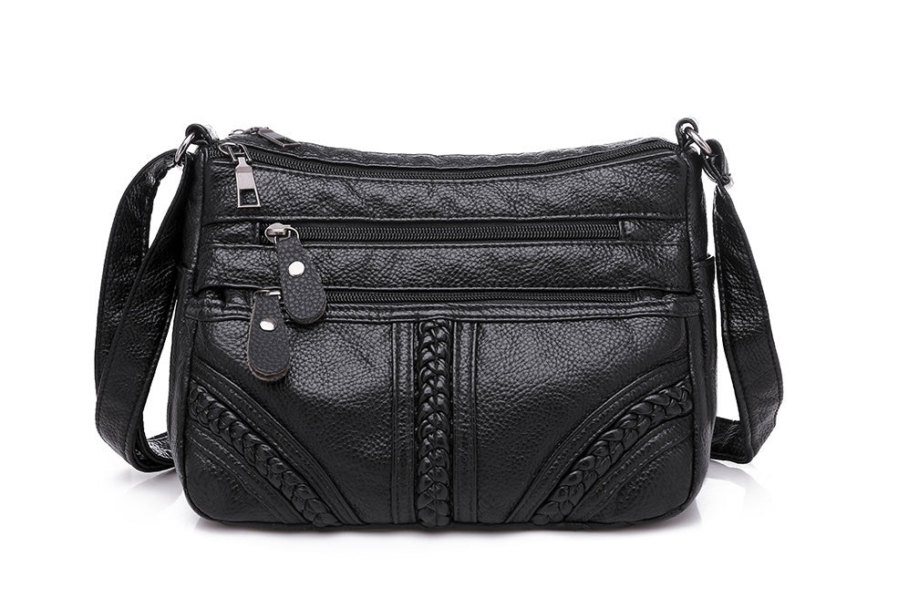 Soft Leather Woven Small Square Shoulder Bag for Women