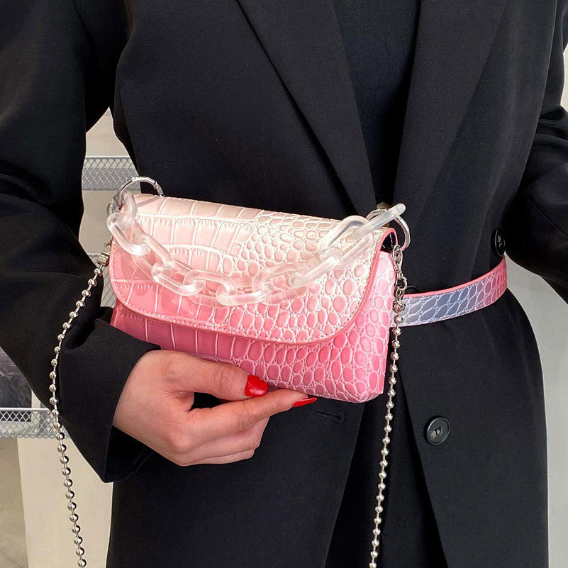 Crocodile Pattern One-Shoulder Chain Small Square Bag