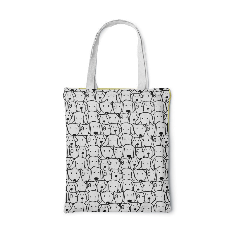 Fashion Women Foldable Canvas Handbag Cute Cartoon Animal Tote Casual Large Capacity Shopping Shoulder Bags Girls Pink Handbag