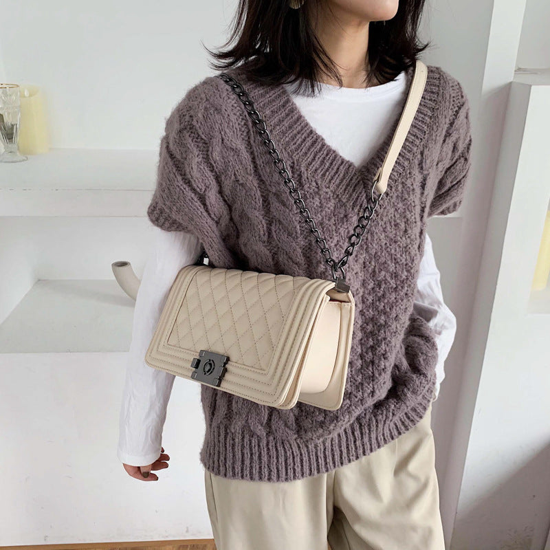 Women's PU Embroidered Thread Small Square Bag – New Style Shoulder & Messenger Bag