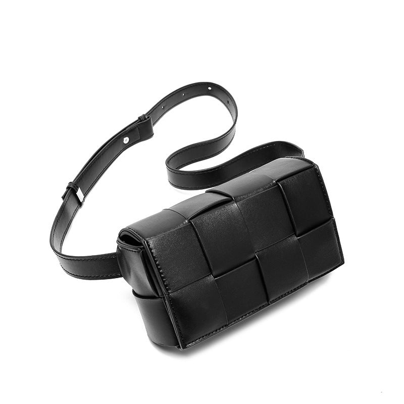 Women's Cassette Weave Leather Flap Bag – Genuine Leather Shoulder, Chest & Waist Bag