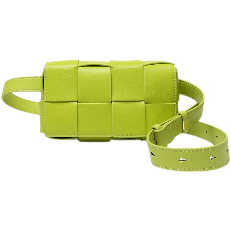 Avocado Green Lattice Woven Diagonal Chest Bag for Women