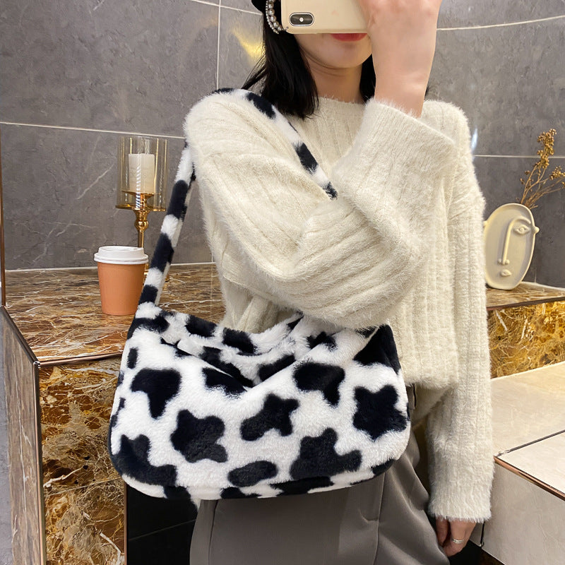 Cute Lamb Hair Shoulder Bag – Forest Style Casual Crossbody for Women