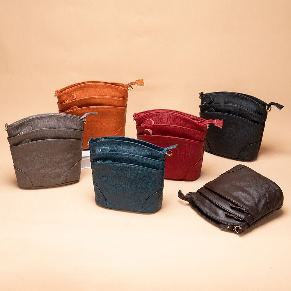 Luxury Leather Bucket Crossbody | Top Layer One-Shoulder Bag for Women