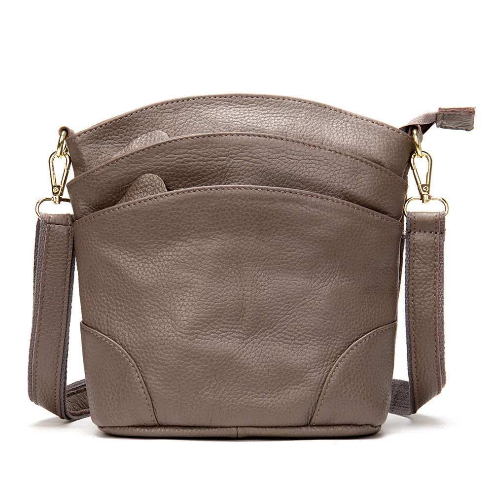 Luxury Leather Bucket Crossbody | Top Layer One-Shoulder Bag for Women