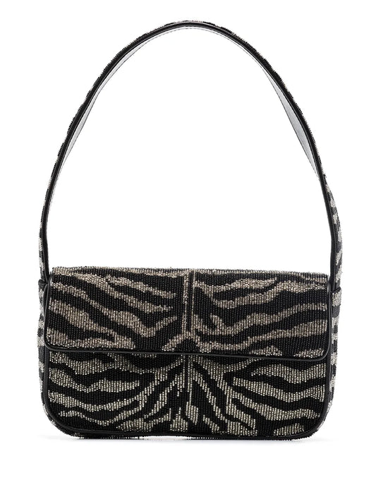 STAUD Tommy beaded zebra pattern shoulder bag