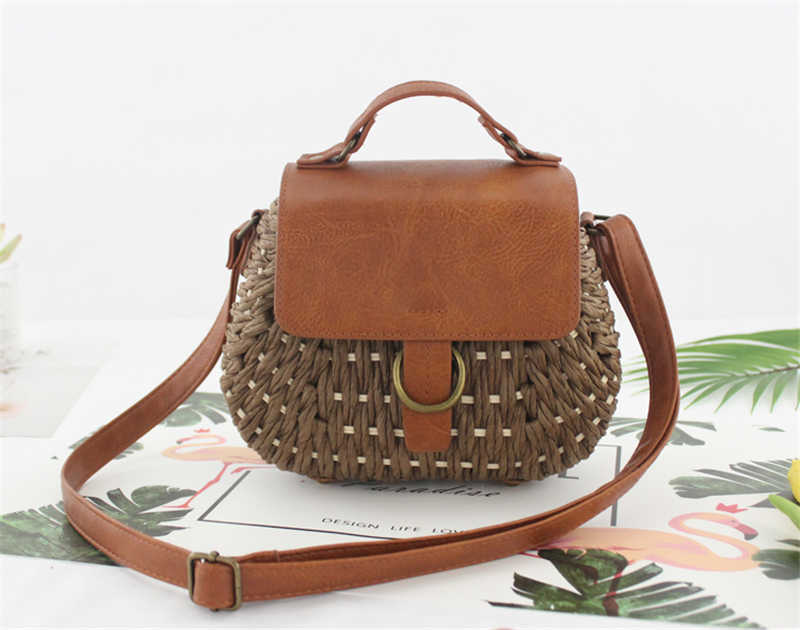 Antique Straw Woven Messenger Beach Bag for Women