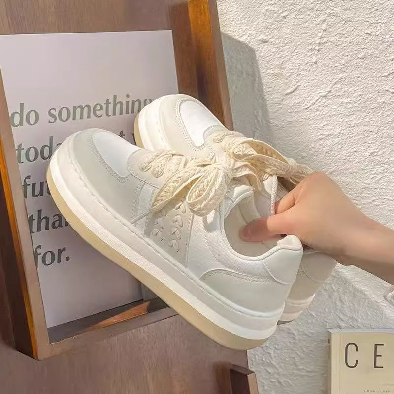 Wheat White Shoes For Women Thick-soled Big Head