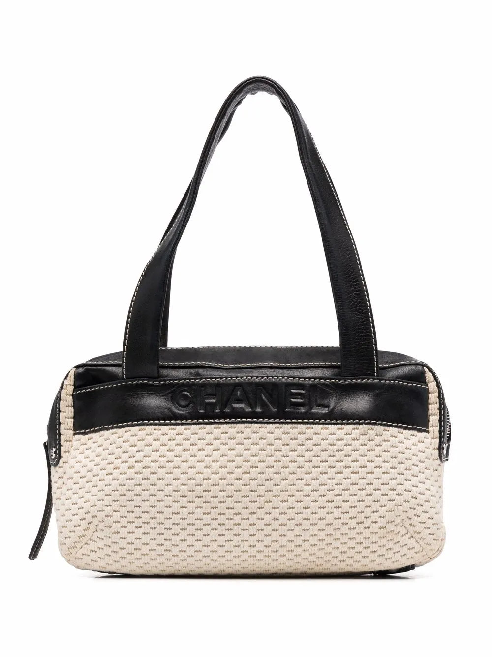 CHANEL 2004 2005 knitted debossed logo shoulder bag