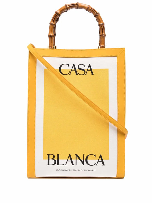 Casablanca logo print bamboo handle tote bag