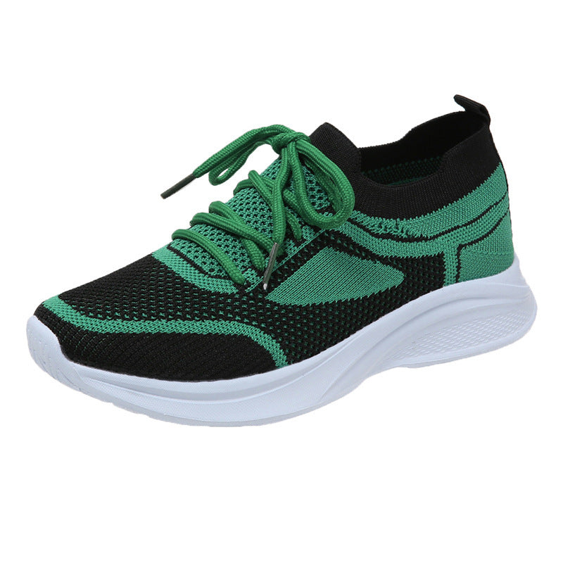 Women Sneakers Lace-up Mesh Green Black Sports Shoes