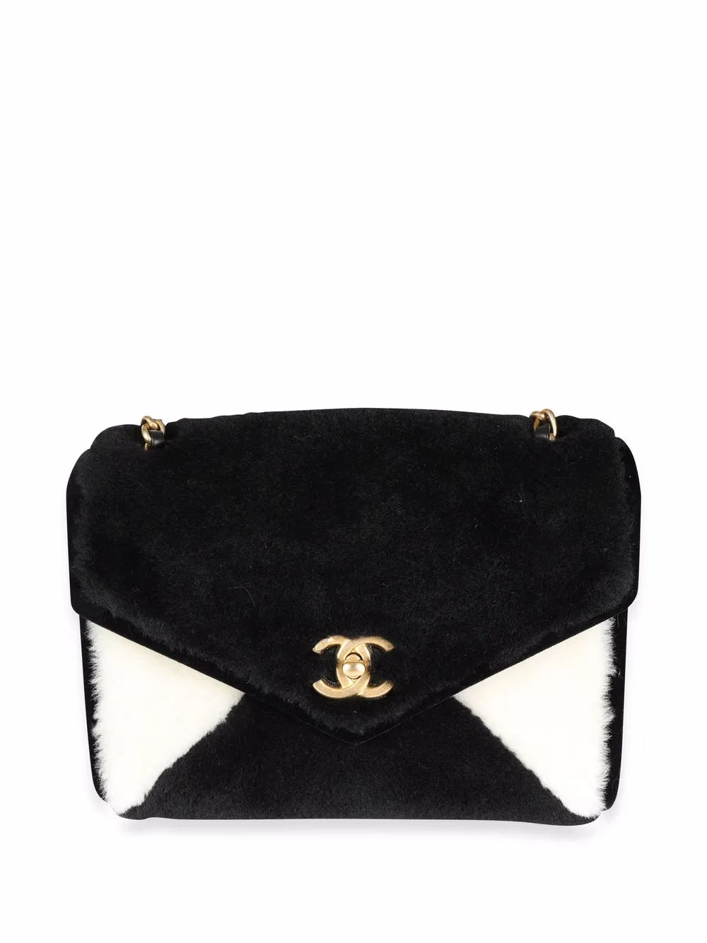 CHANEL CC Turn lock shearling shoulder bag