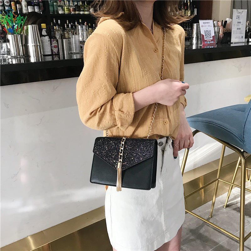 Sequined Chain Small Square Shoulder Messenger Bag for Women