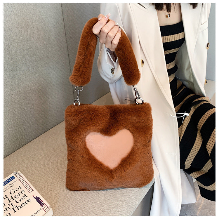 Women’s Winter Plush Shoulder Bag – Love Handbag Design