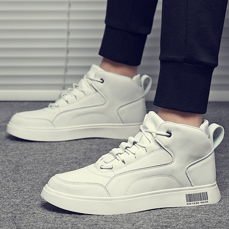 Men’s White Mid-Top Sports Board Shoes – Trendy Casual Sneakers
