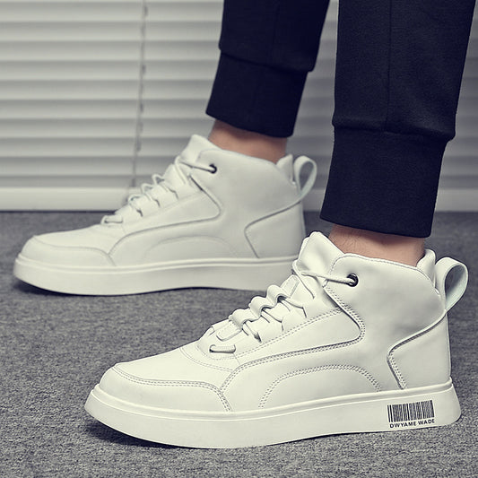 Men’s White Mid-Top Sports Board Shoes – Trendy Casual Sneakers