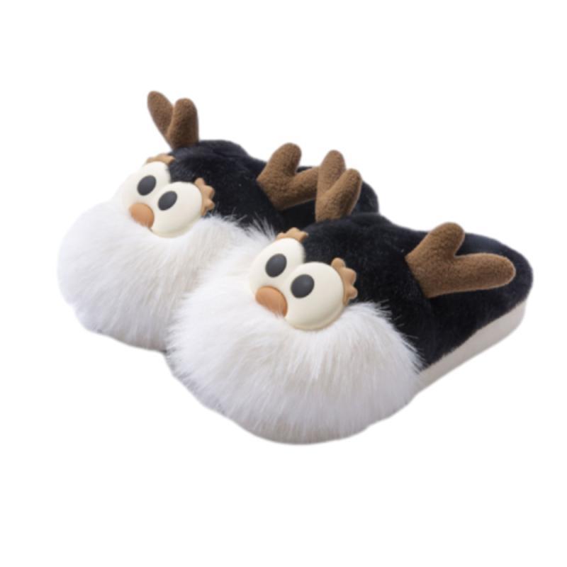 Cute Christmas Deer Plush Slippers for Women – Warm Winter Indoor Shoes