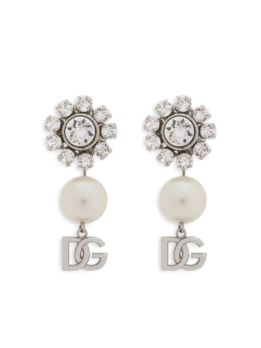 Dolce & Gabbana rhinestone and pearl logo earrings