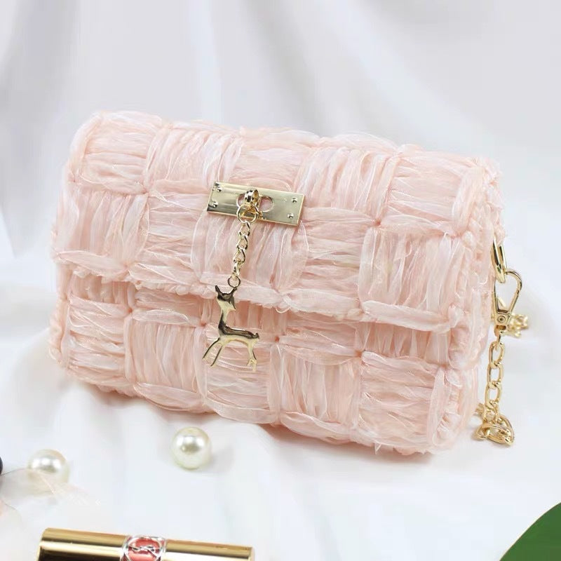 Women’s Woven Chain Bag – Trendy Ribbon Gauze Shoulder Bag