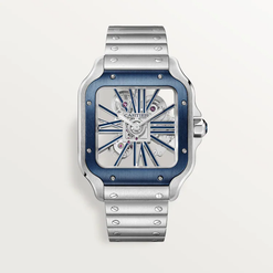 cartier santos stainless steel skeleton men's watch