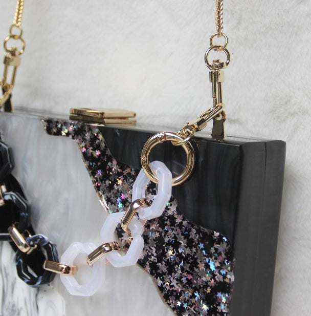 Women’s Marble Acrylic Handbag – Elegant Dinner Dress Clutch