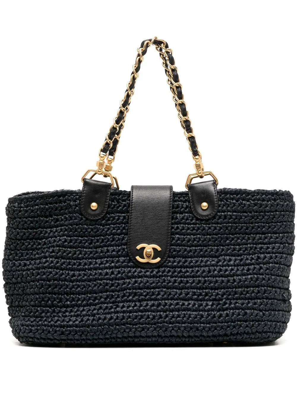 CHANEL 2005 2006 CC Turn lock woven tote bag