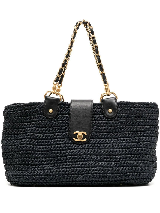 CHANEL 2005 2006 CC Turn lock woven tote bag